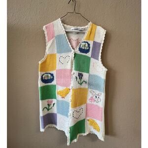 Vintage 80s Eagle's Eye knit Easter sweater vest size L